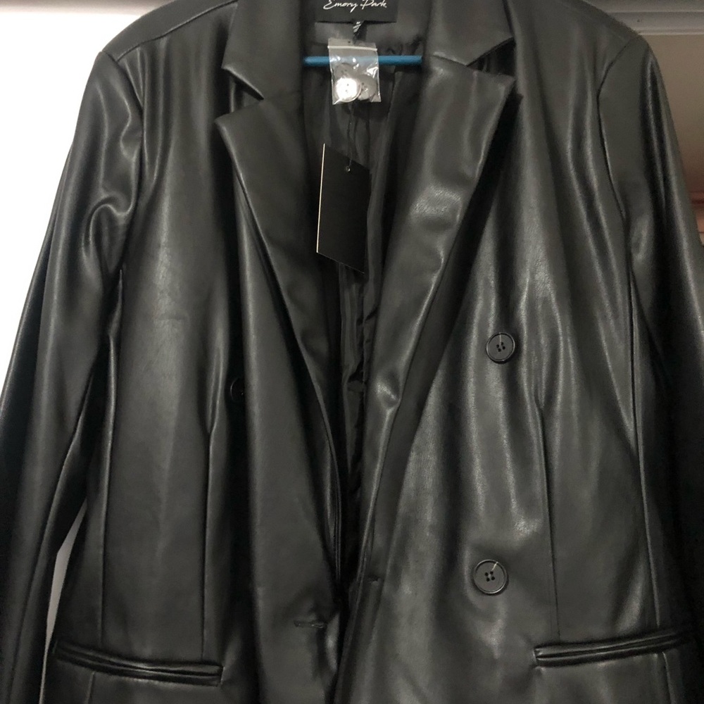 Black faux leather blazer